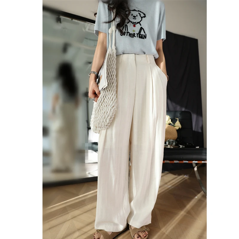 超软超亲肤的天丝亚麻裤！松弛感垂顺宽松高腰显瘦直筒阔腿裤女夏