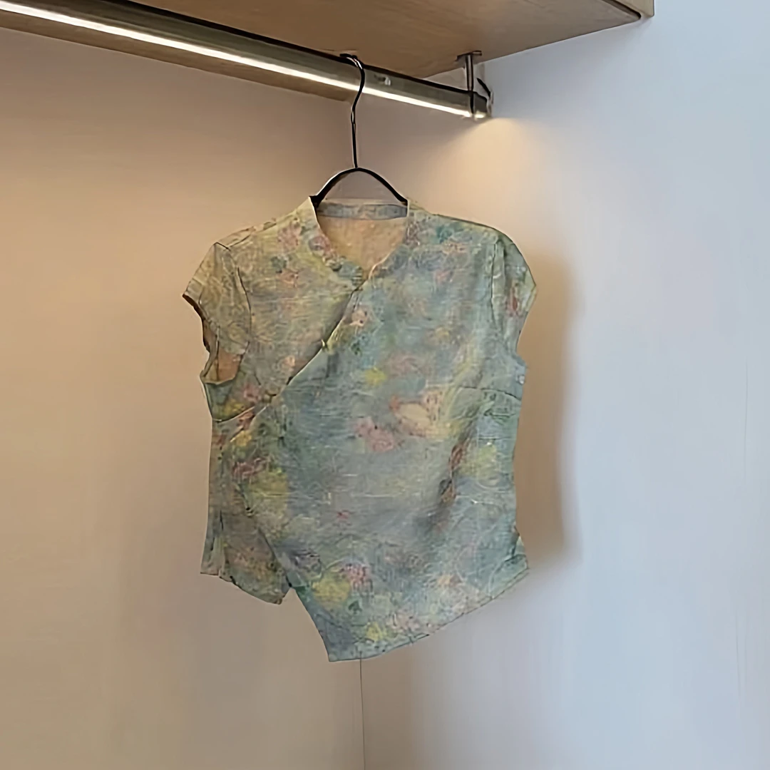 2025夏季通勤新中式透气提花盘扣设计感洋气上衣女中国风时尚潮流