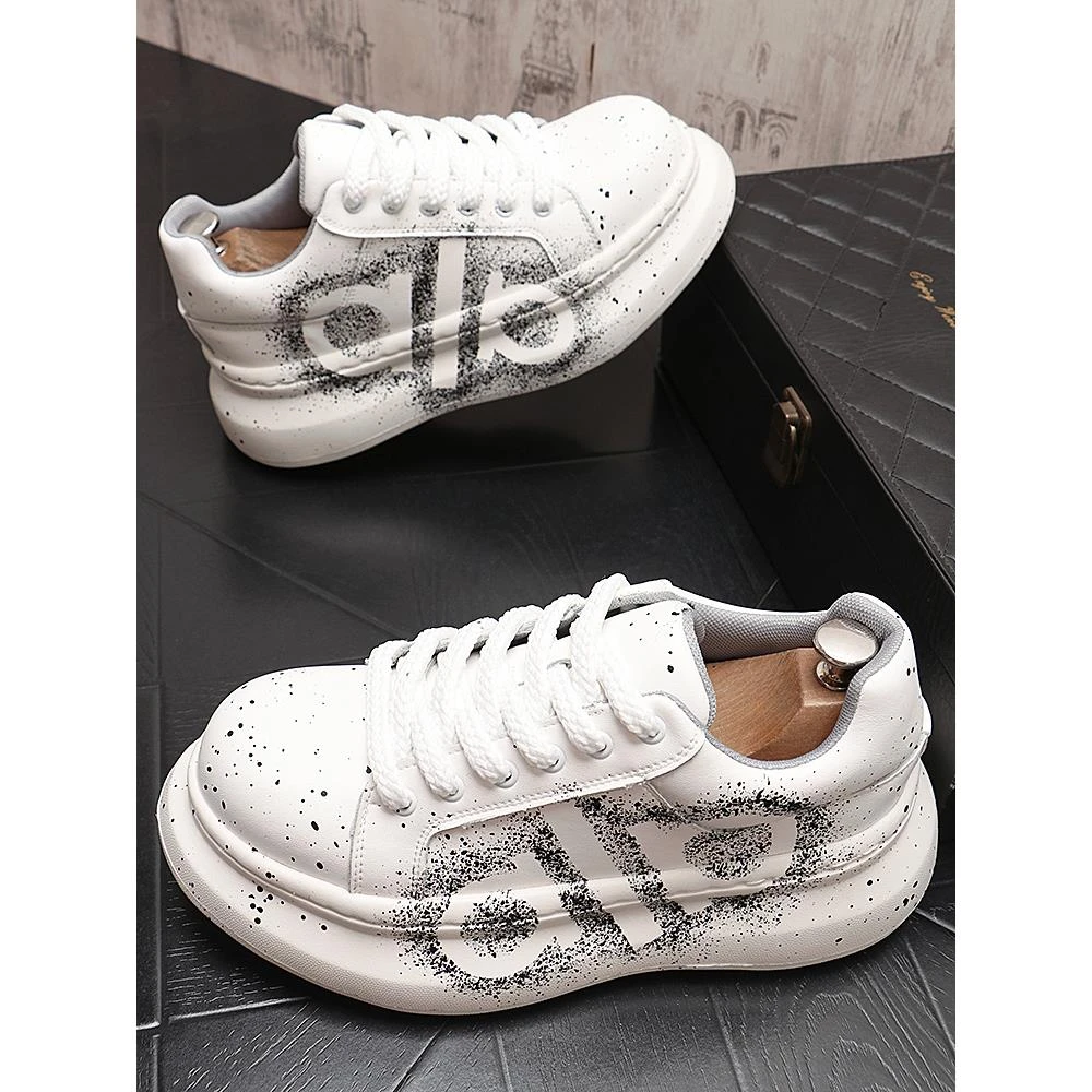 松糕鞋时尚男士印花小白鞋韩版潮流厚底百搭休闲鞋内青年板鞋