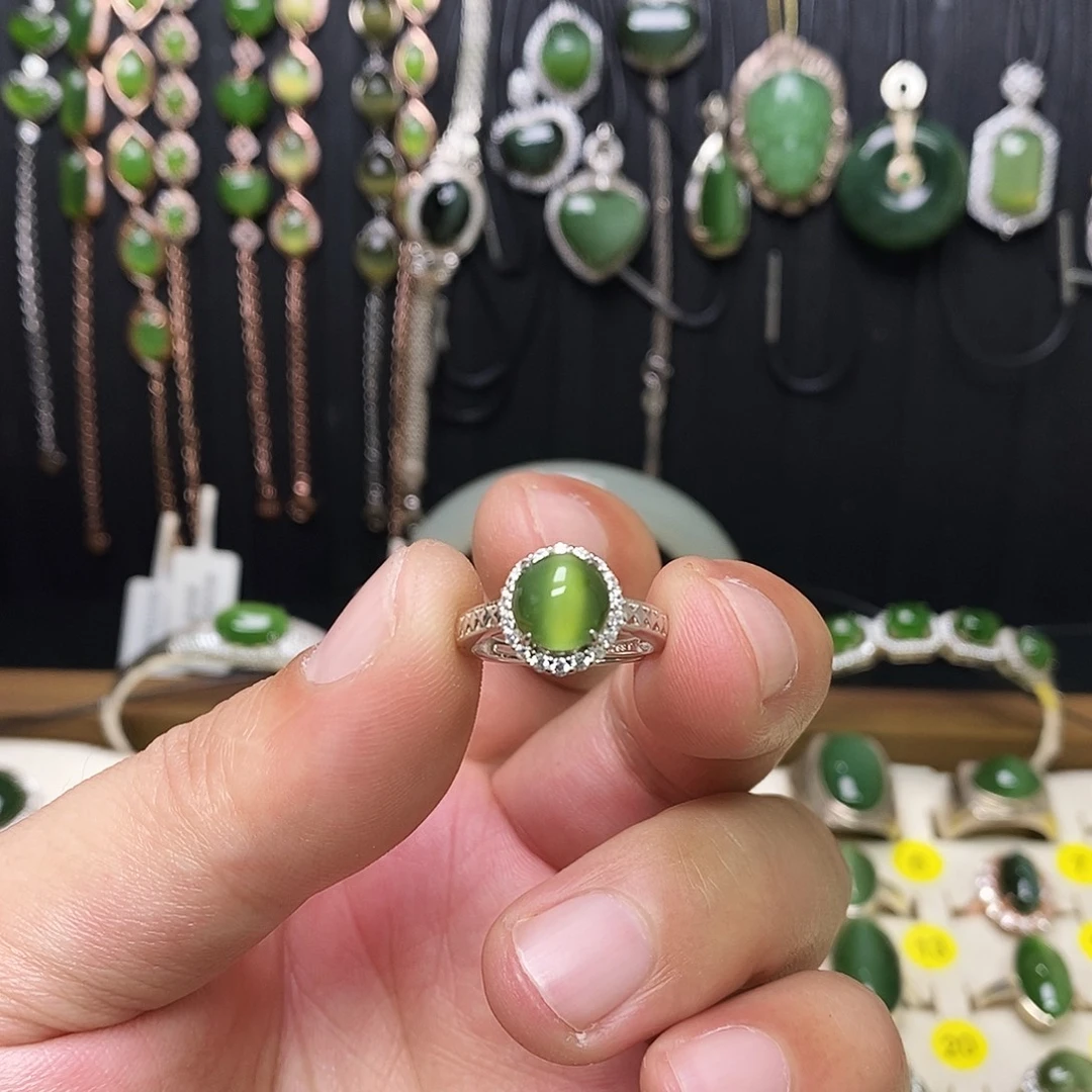 和田玉（碧玉）银S925镶嵌戒指