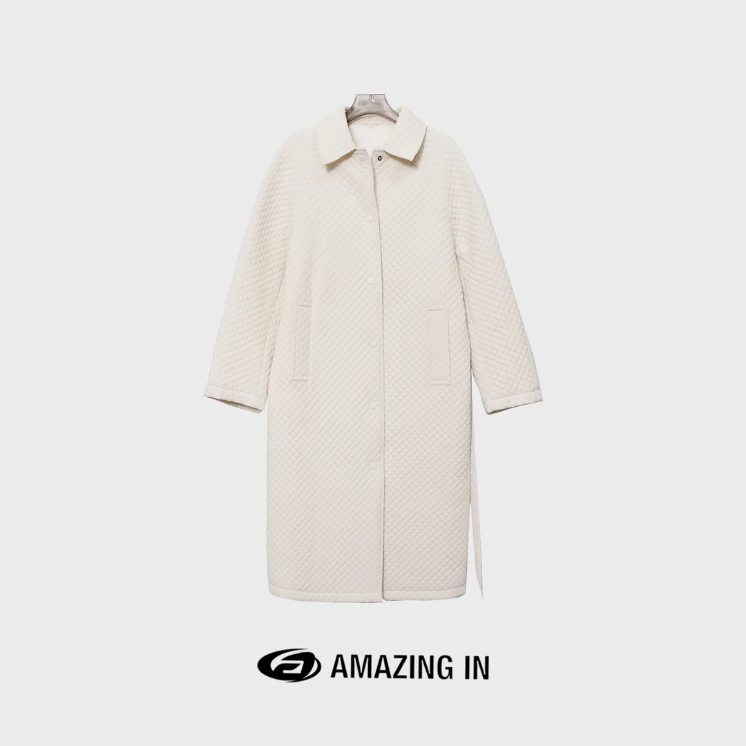AMAZING IN 轻薄格纹翻领长款鹅绒风衣 A241201-LFYMAY011