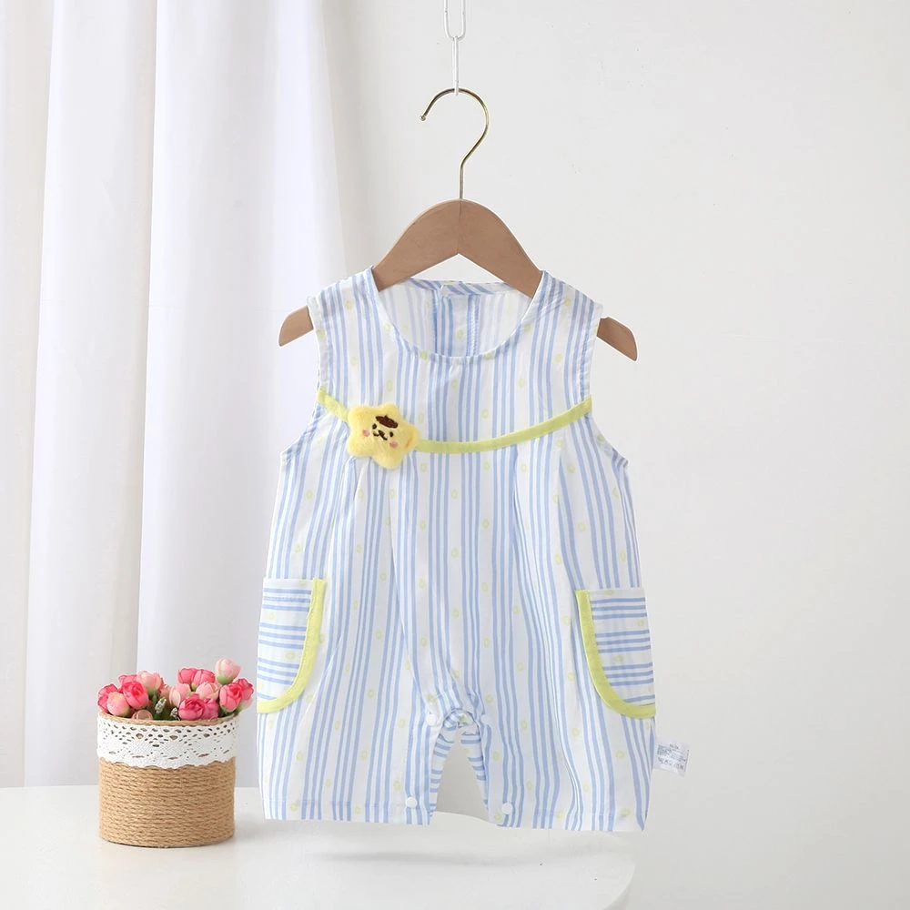 婴幼儿夏季薄料卡通无袖背带裤可爱宽肩条纹哈衣男女宝宝连体休闲