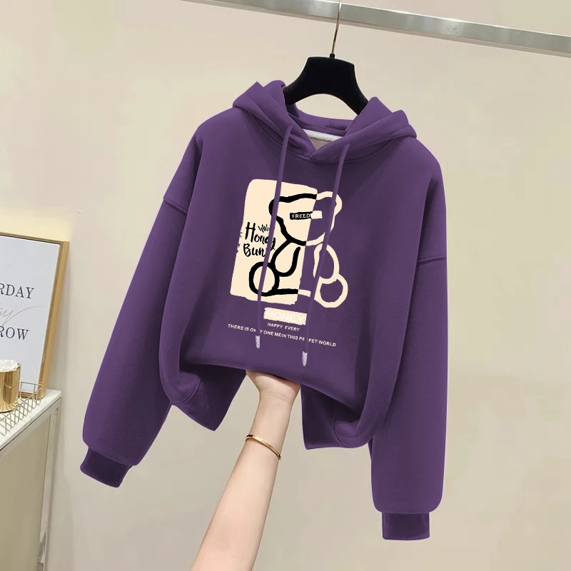 设计感小众秋冬新款2025加绒加厚套头连帽卫衣女短款宽松韩版外套