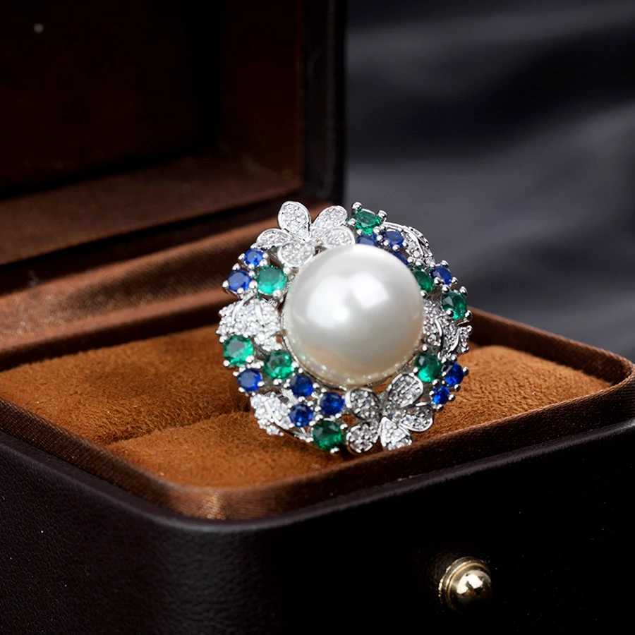 铜合金戒指 时尚复古指环轻奢铜合金亚克力合成立方氧化锆-7078-3