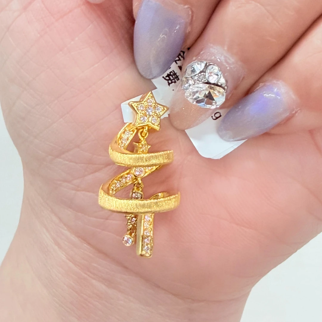 【金项链吊坠】拉丝圣诞树黄金吊坠5G足金999轻奢有附加【288/108】