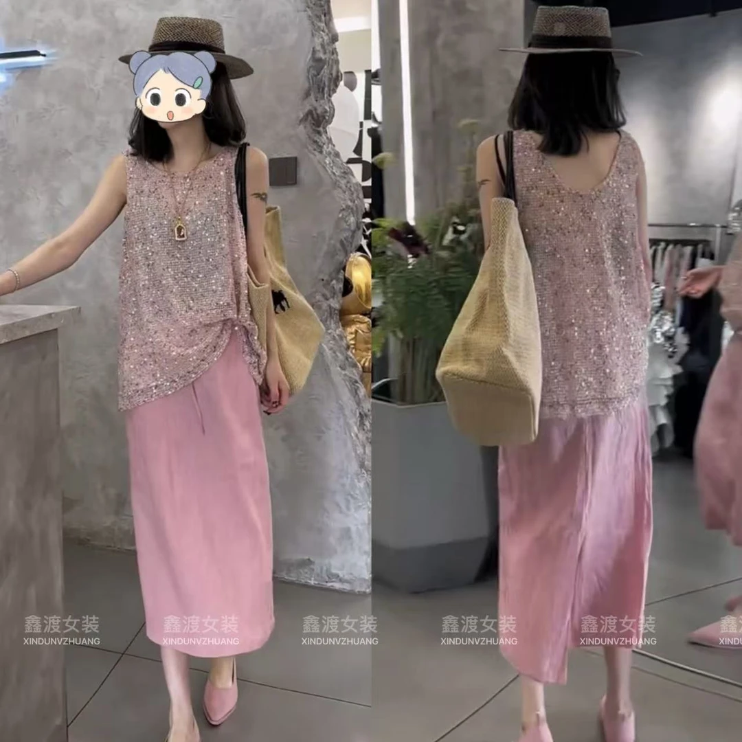 2025夏季新款时尚显瘦气质女士网红洋气两件套百搭款D9282