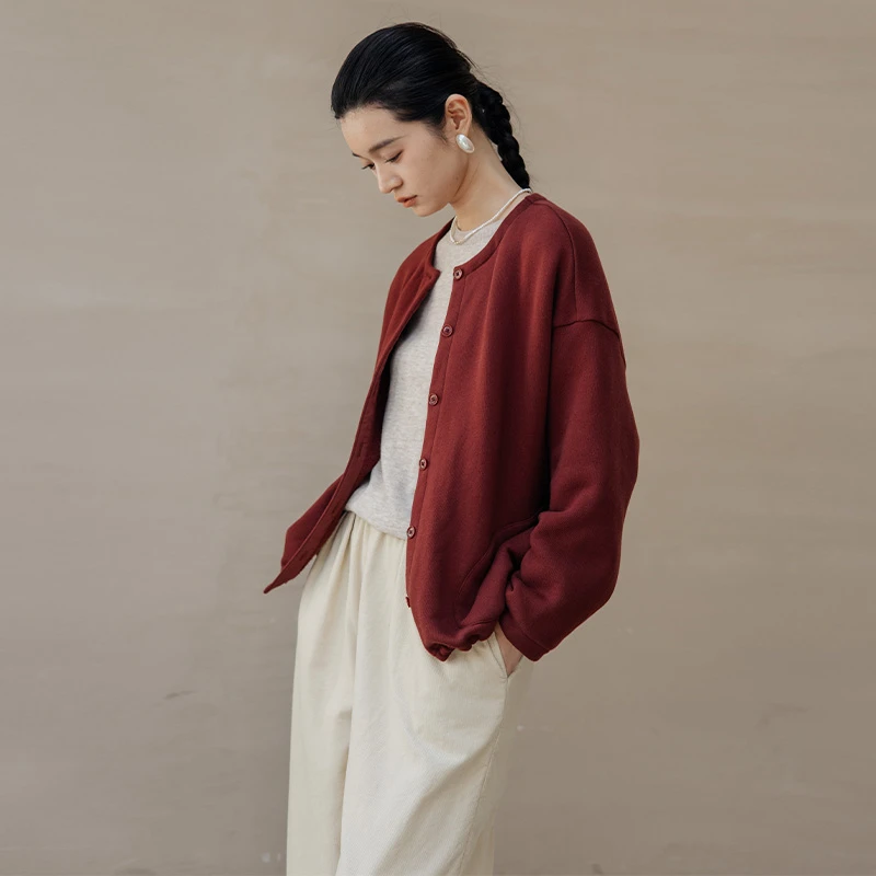 开襟卫衣新款双纱纯棉摇粒绒安可拉红纯色外套上衣
