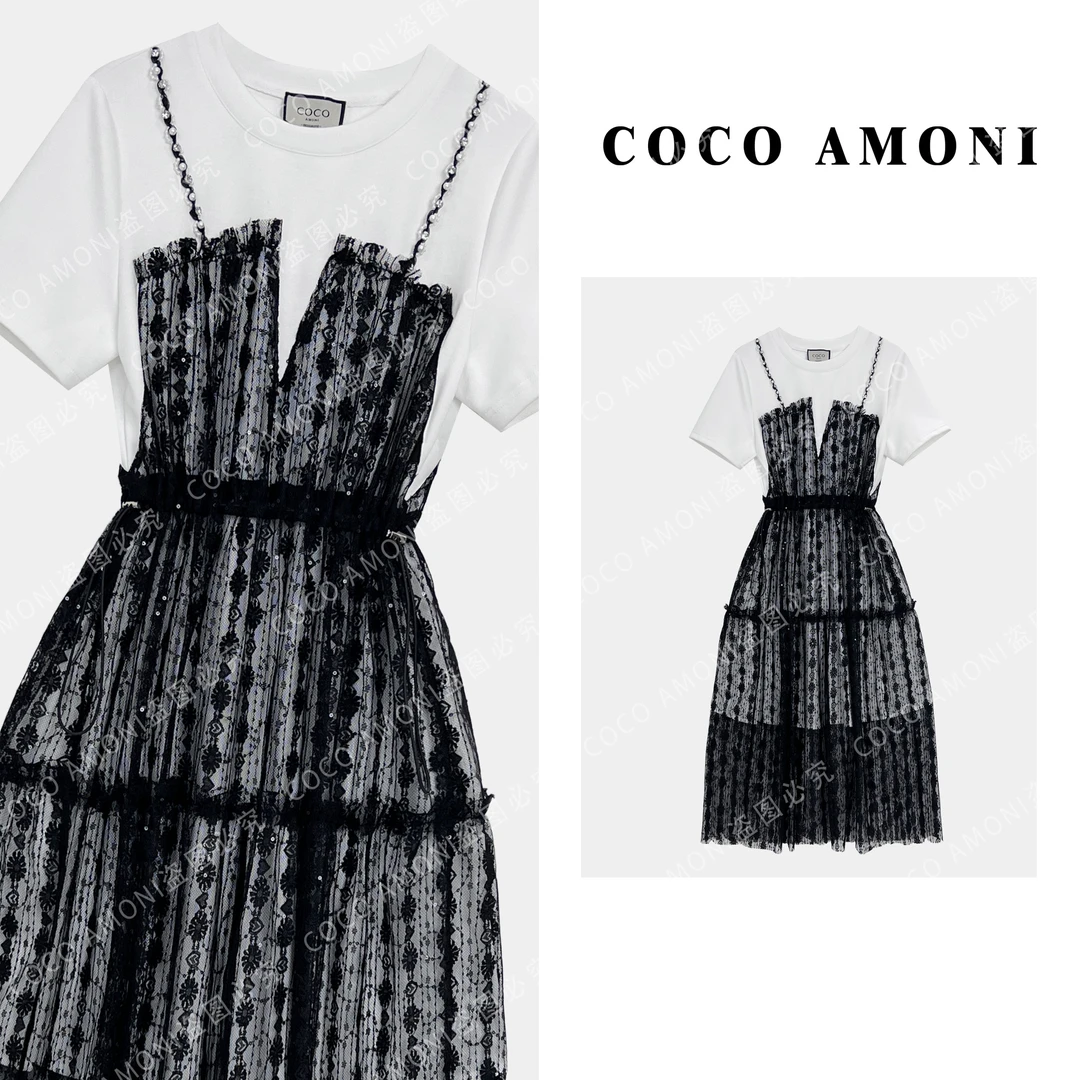 高定夏日轻奢设计师爆款拼接重工高级感显瘦气质连衣裙ZC258