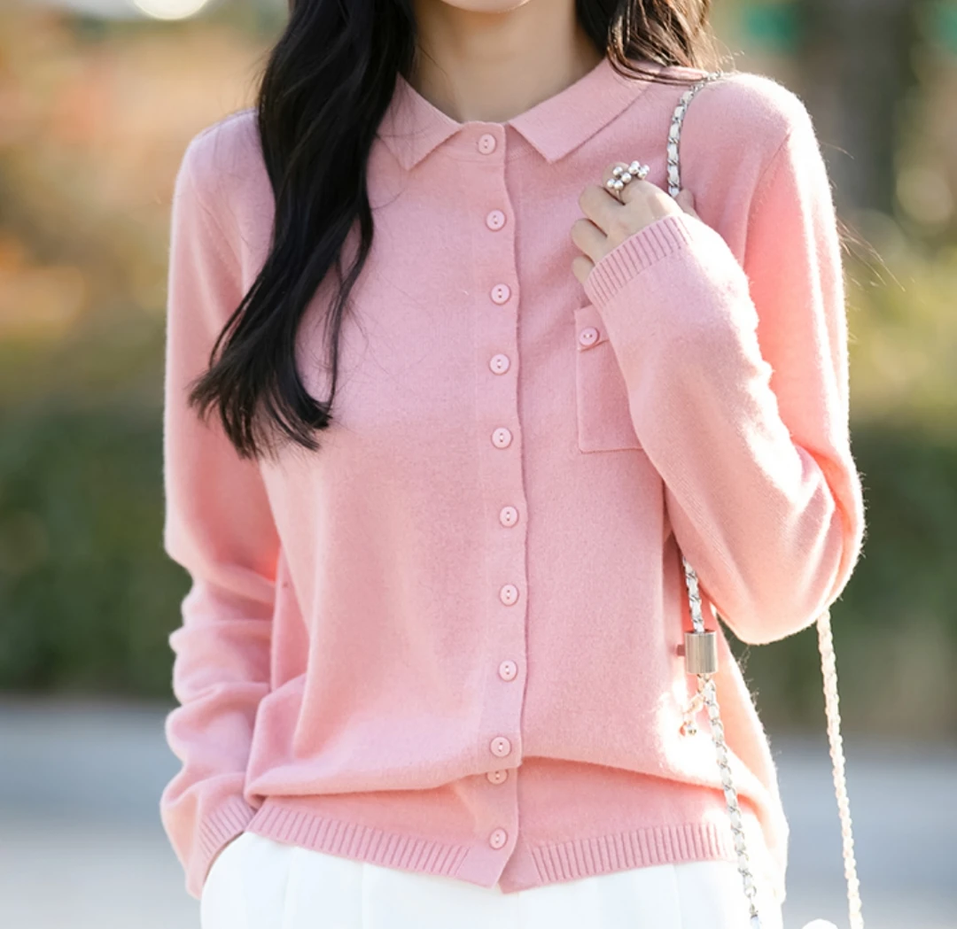 开春新款百搭翻领纯色上衣女1