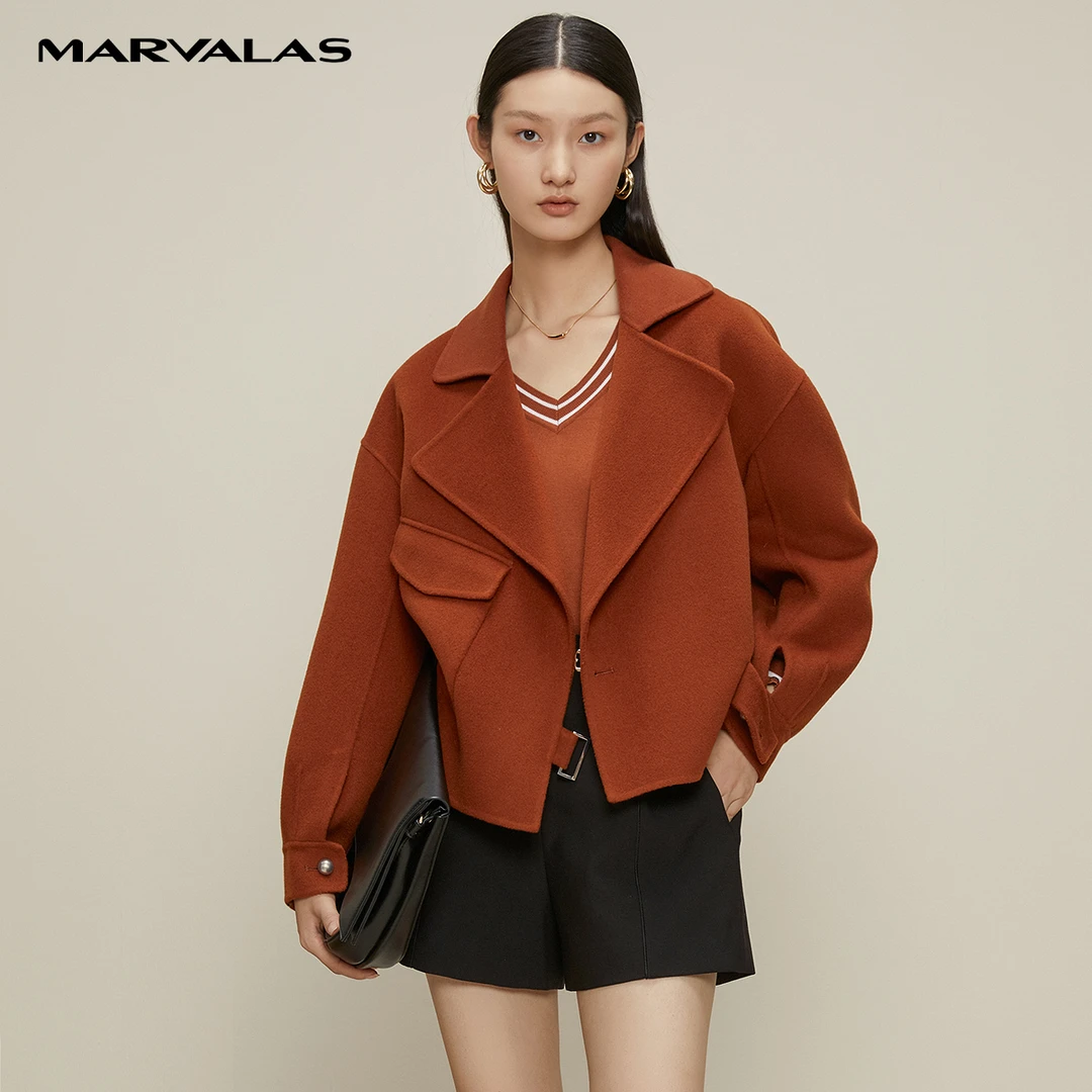 【小北专属】M431690曼德诗毛呢外套百搭纯色上衣小个子短款大衣