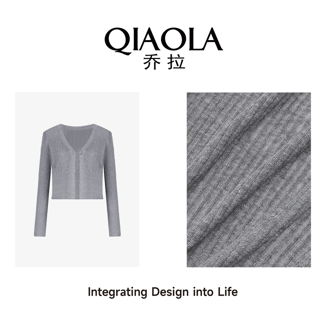 QIAOLA/乔拉【雾吻蝴蝶】夏季坑条针织花边百搭防晒开衫