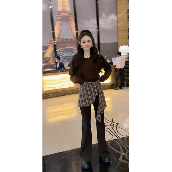 欧货设计感俏皮减龄小心机一字领百搭休闲套装早秋新款套装