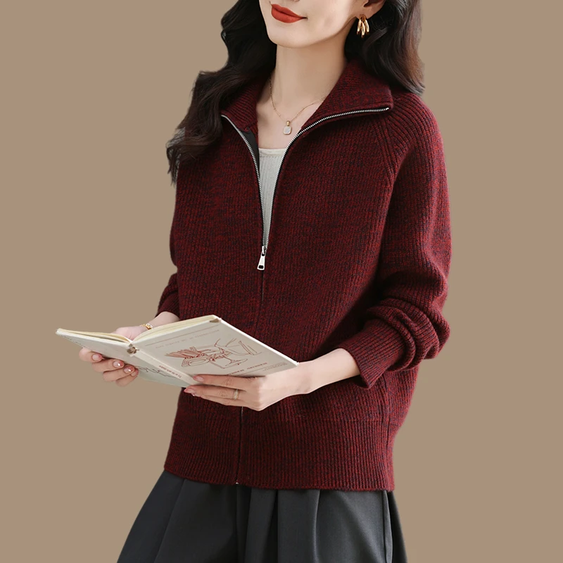 高级感轻奢针织开衫女短款春秋大码宽松时尚休闲加厚拉链毛衣外套
