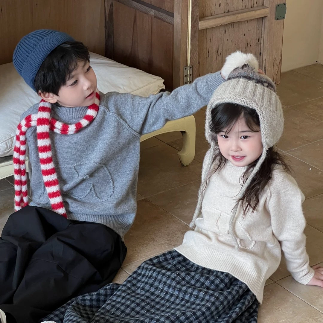 【100%纯羊毛】儿童羊毛衫大象卡通手工毛衣男女童针织衫加厚打底