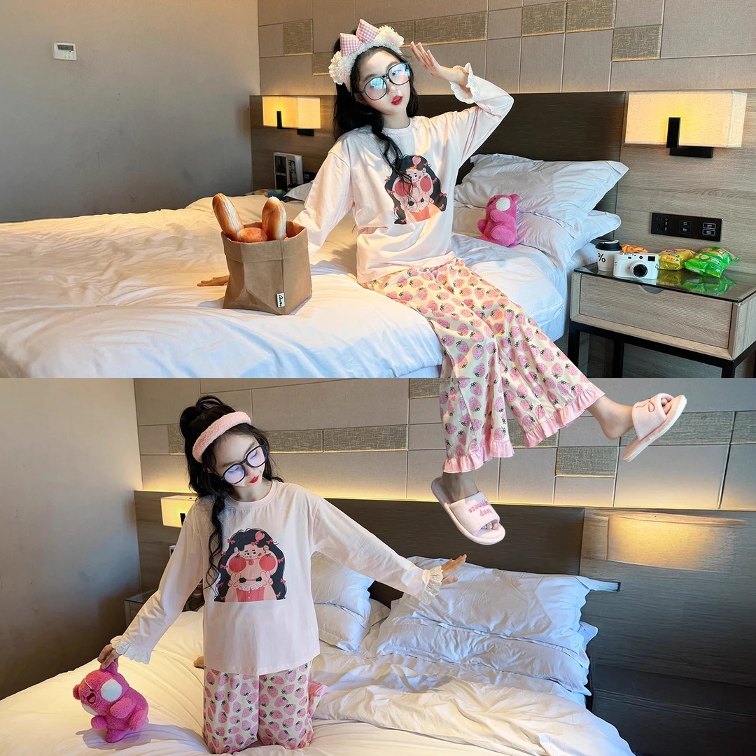 女童亲肤睡衣套装秋季2025新款儿童纯棉高级感家居服女孩大童秋装