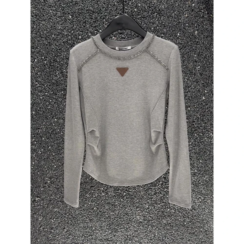 2025年秋冬新款重工绣珠长袖T恤女修身内搭打底衫上衣