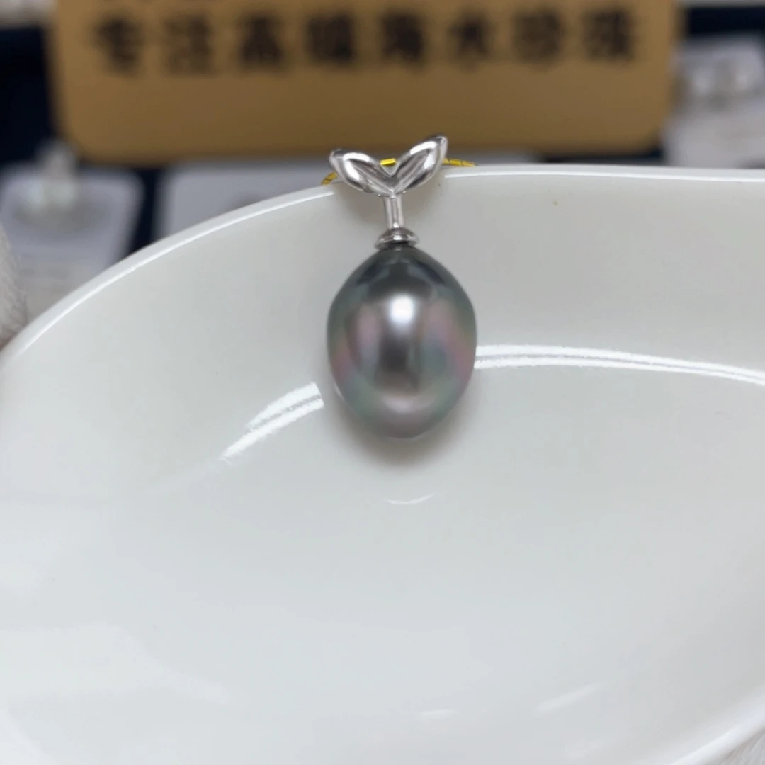 银S925镶嵌海水珍珠大溪地吊坠9-10定制不退换