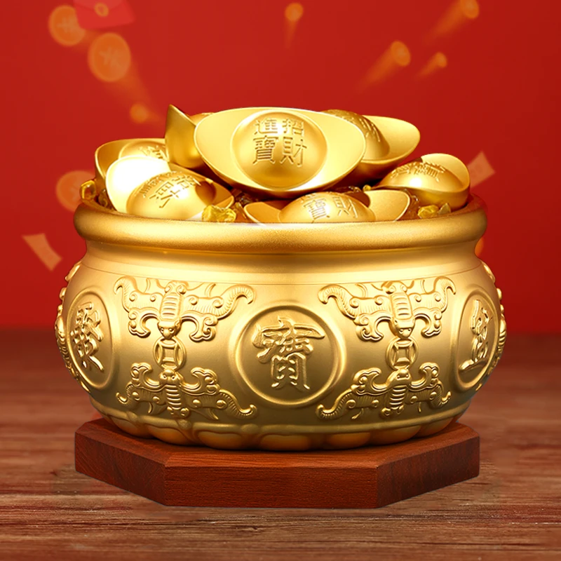【老师推荐】聚宝盆摆件全黄铜元宝玄关客厅乔迁新居装饰品摆件