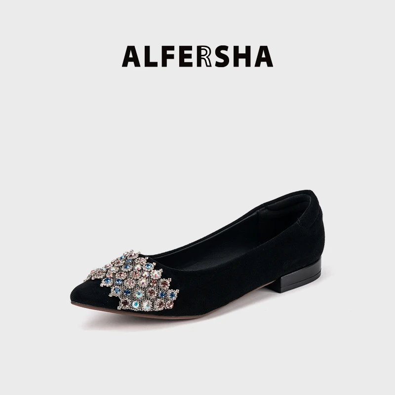 ALFERSHA奕代言阿芙莎A911新款气质水晶低跟尖头单鞋B