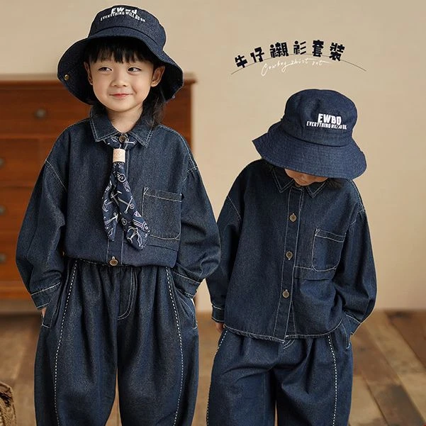 砚台家童装男童加绒套装秋冬季新款帅气儿童牛仔裤男宝宝牛仔衬衫