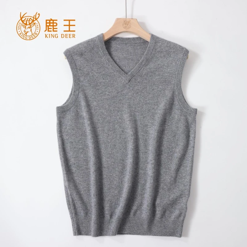 King Deer/鹿王24新款男V领100山羊绒经典百搭针织背心 20248101