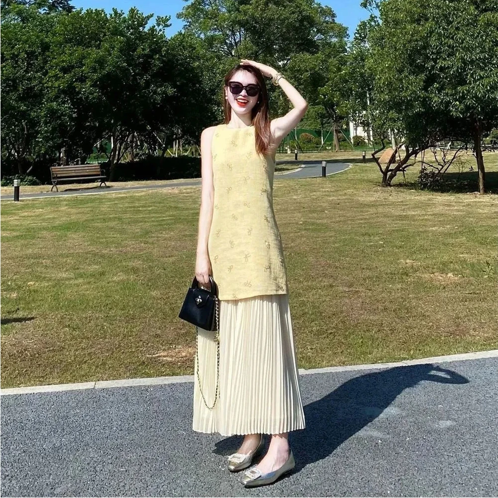 韩系时尚气质感蝴蝶结背心连衣裙半身裙两件套2025夏季穿搭小裙子