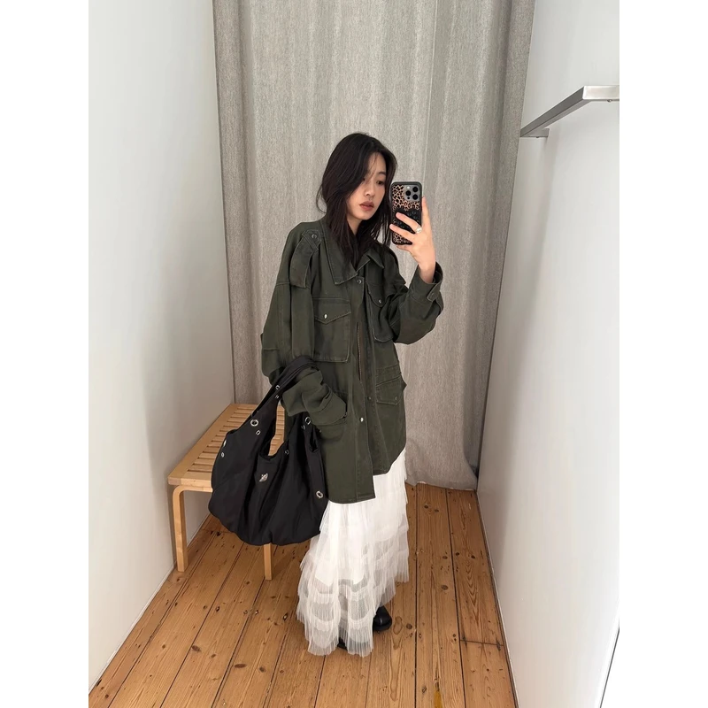 【清】NO退换ONEXH·IN choose u2025秋季重工洗水中长牛仔工装外套