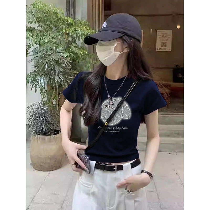 洋气星空帽子印花短袖t恤女夏季2025年新款时尚减龄修身气质上衣