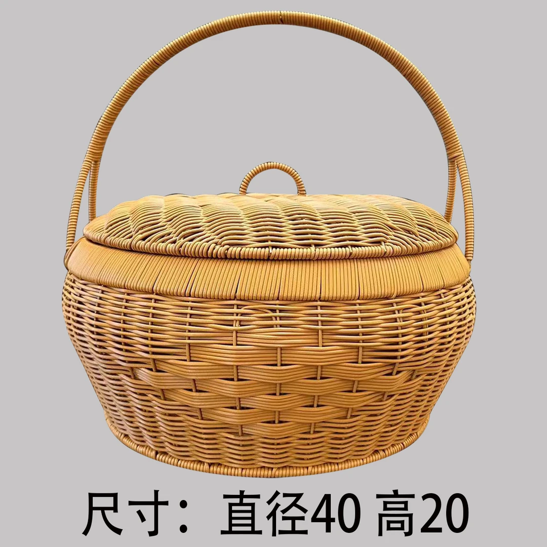 单层圆形家用拜拜篮拜神仿藤手工编织户外野餐篮手提大号40*20