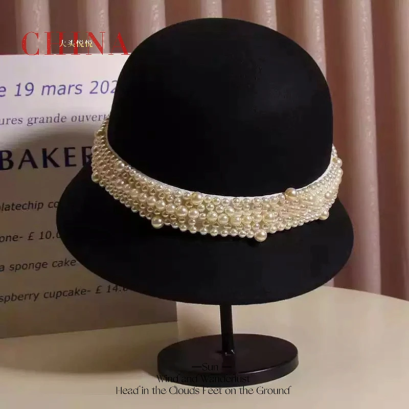 法式小香风赫本优雅珍珠渔夫帽女秋冬气质时尚百搭保暖显脸小盆帽