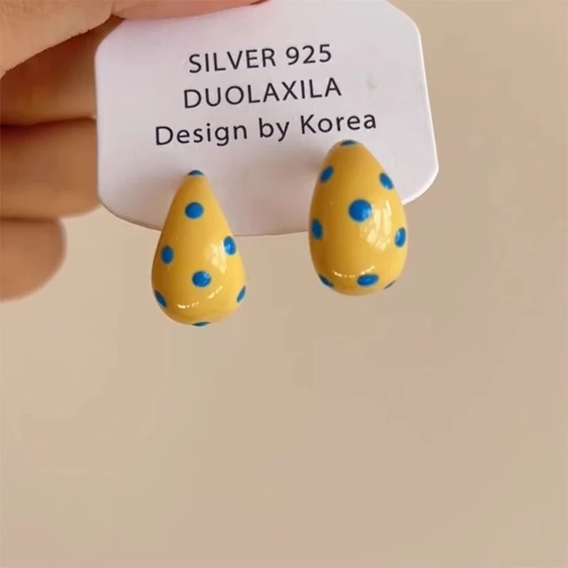 铜合金耳饰 奶黄波点滴油耳环女高级感气质耳饰夏天小清新耳钉潮