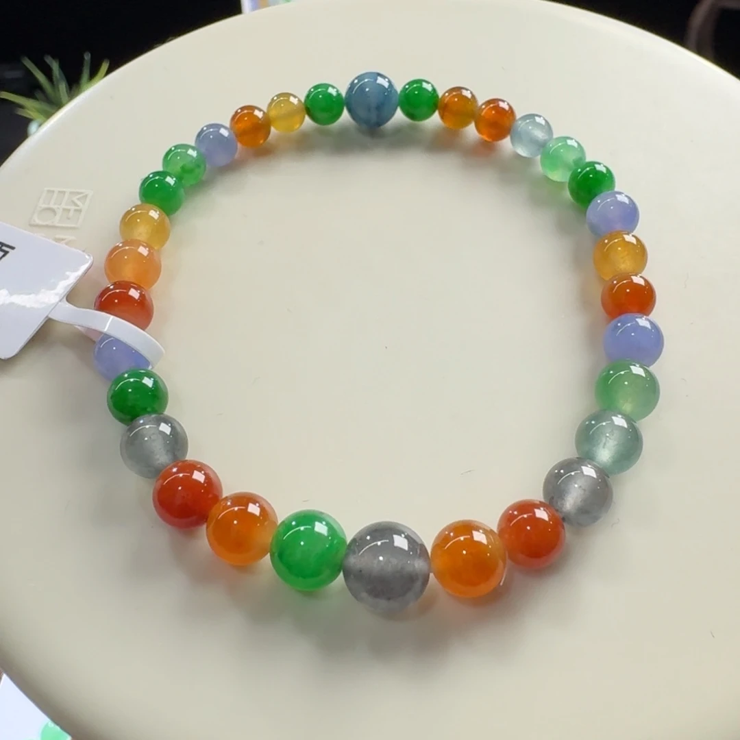 翡翠未镶嵌手链冰浓彩糖果色多宝单圈5.2-7.7mm