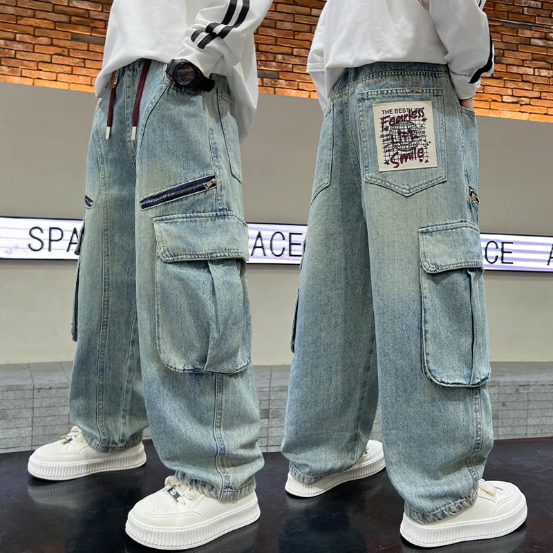 男童春秋款裤子2025新款儿童装春装中大童男孩工装牛仔裤秋季潮流