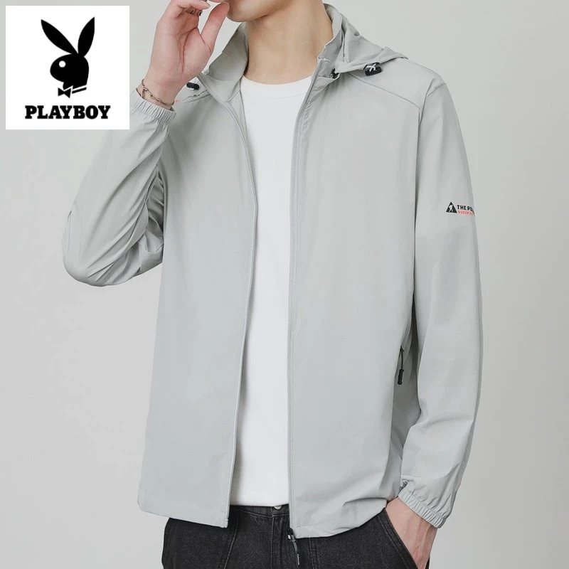花花公子冰丝防晒衣男士夏季薄款连帽皮肤衣潮流户外套速