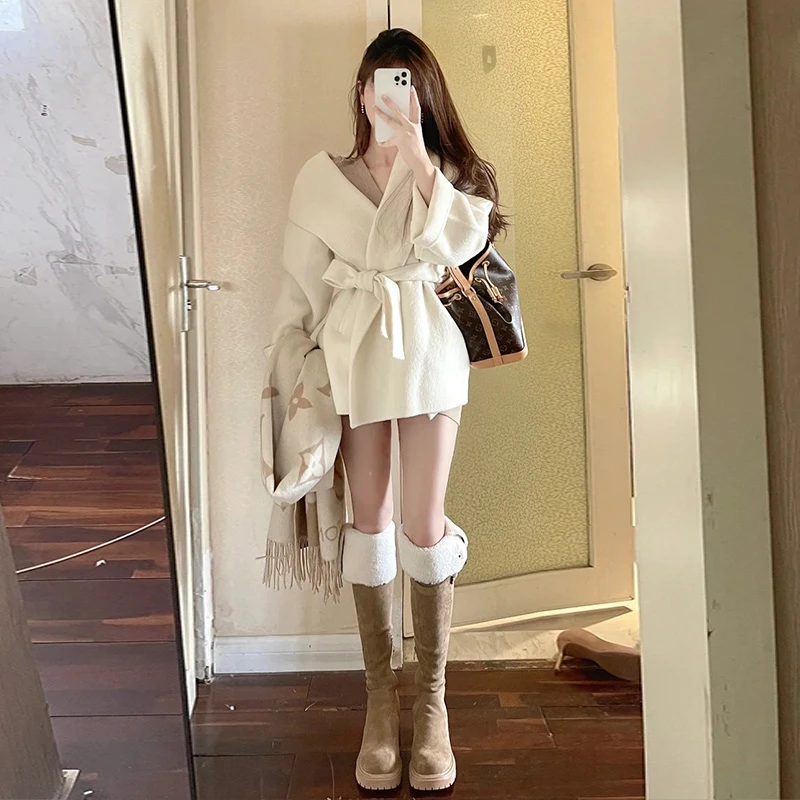 秋冬新款中长款双面呢子大衣女韩系高级感气质羊毛高级感毛呢外套