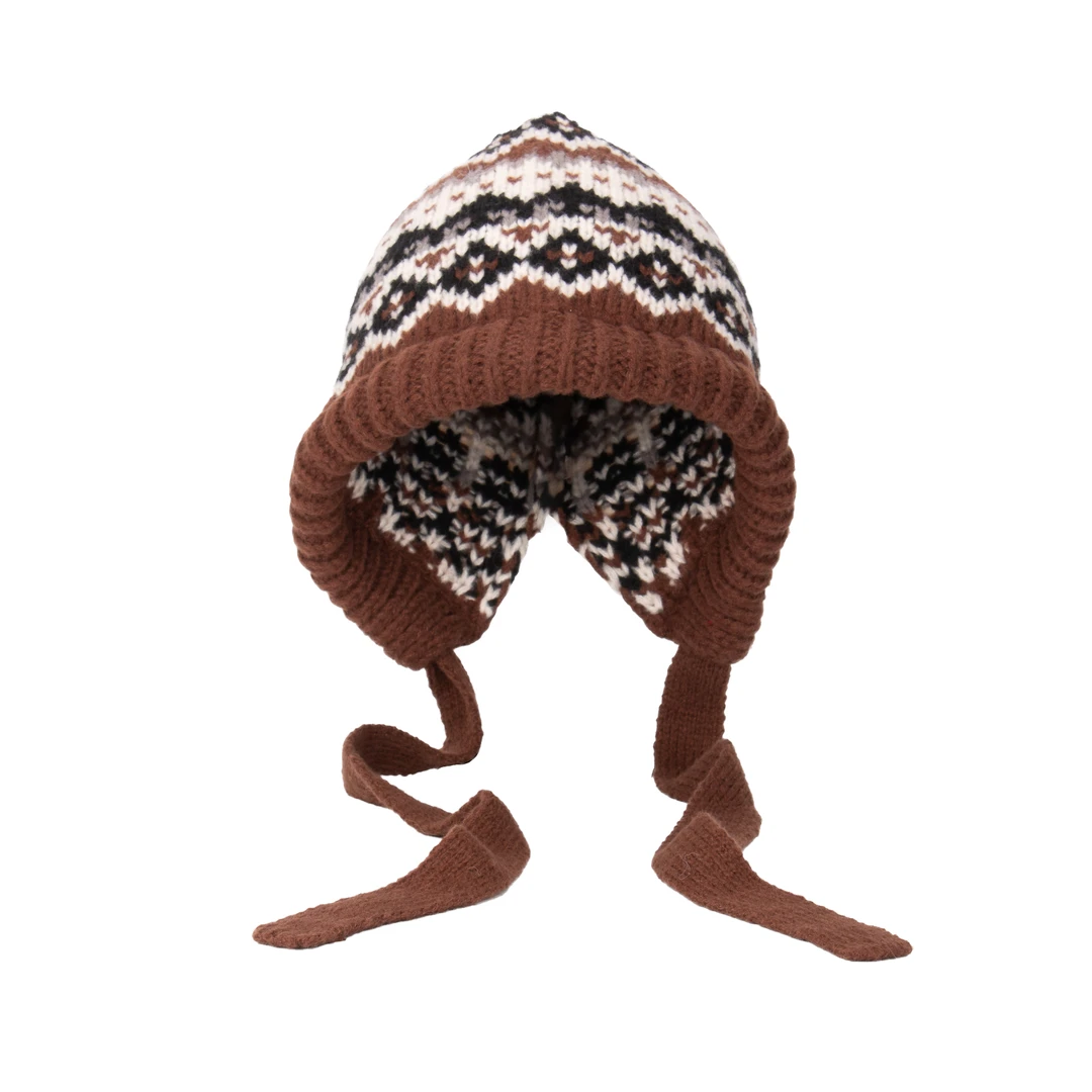 包头帽极简风提花帽子户外护耳帽绒帽防风保暖帽针织冷帽