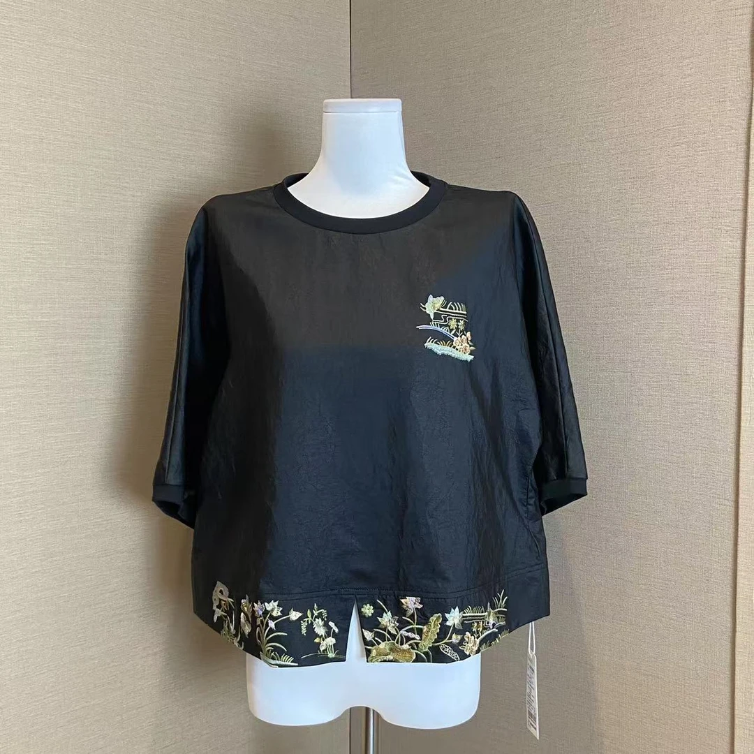【刺绣阔版上衣】香云纱衬衫短袖上衣刺绣国风5352Y06939-280311