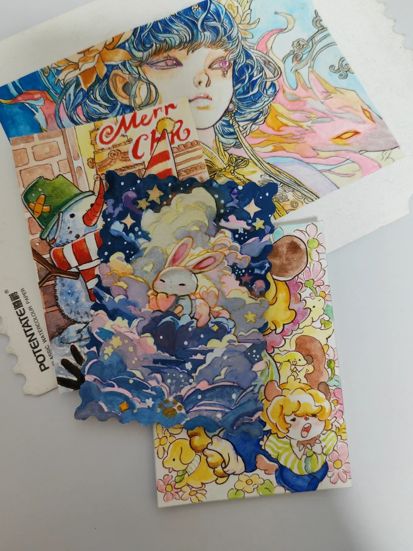 手绘卡赠品，三单以上，备注送赠品