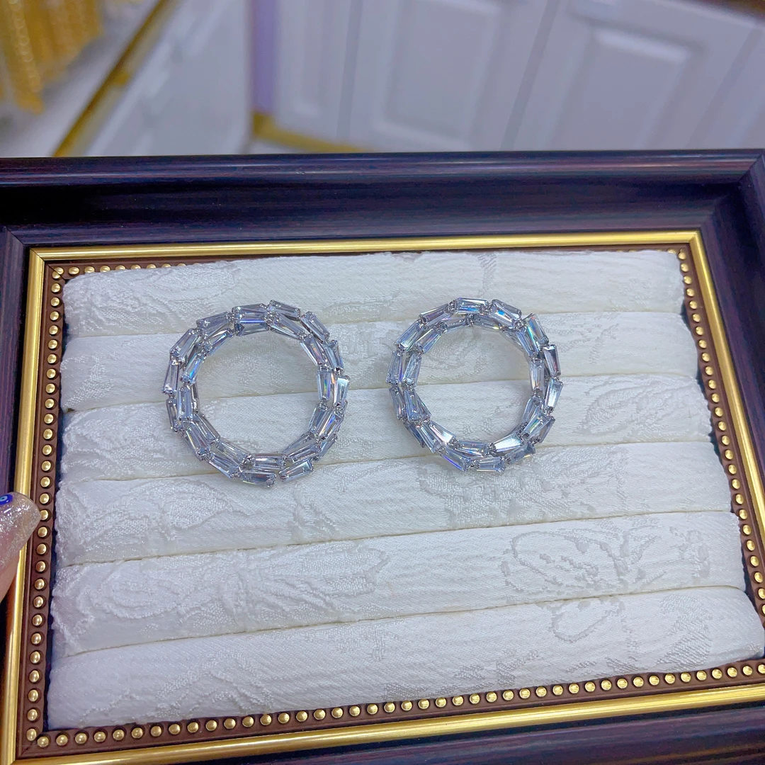 钛钢耳饰 1882银针镶钻形竹节耳钉欧美轻奢风夸张高级感合金