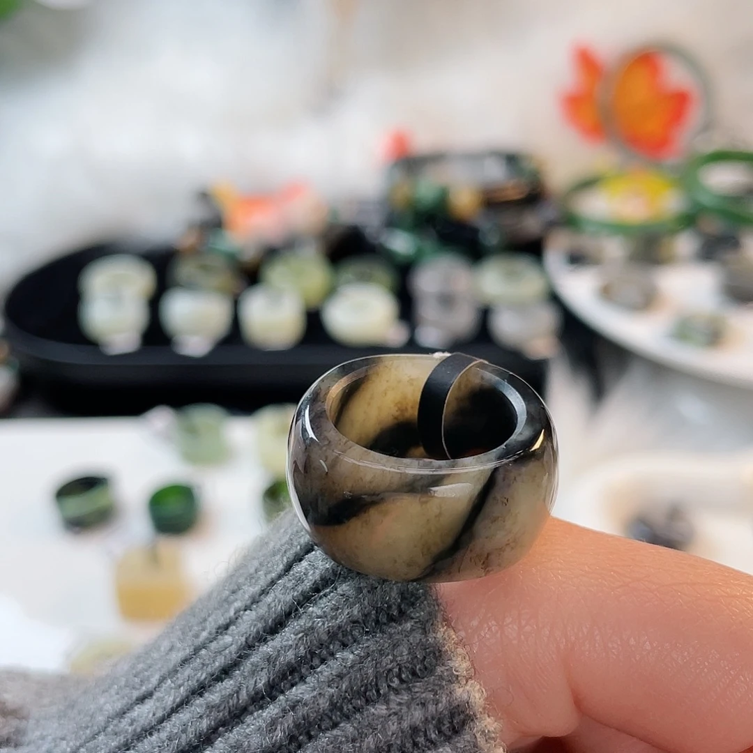 和田玉未镶嵌戒指k82腰花方圆17.8mm