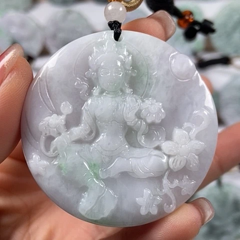 翡翠颈饰未镶嵌山水观音福利两面工