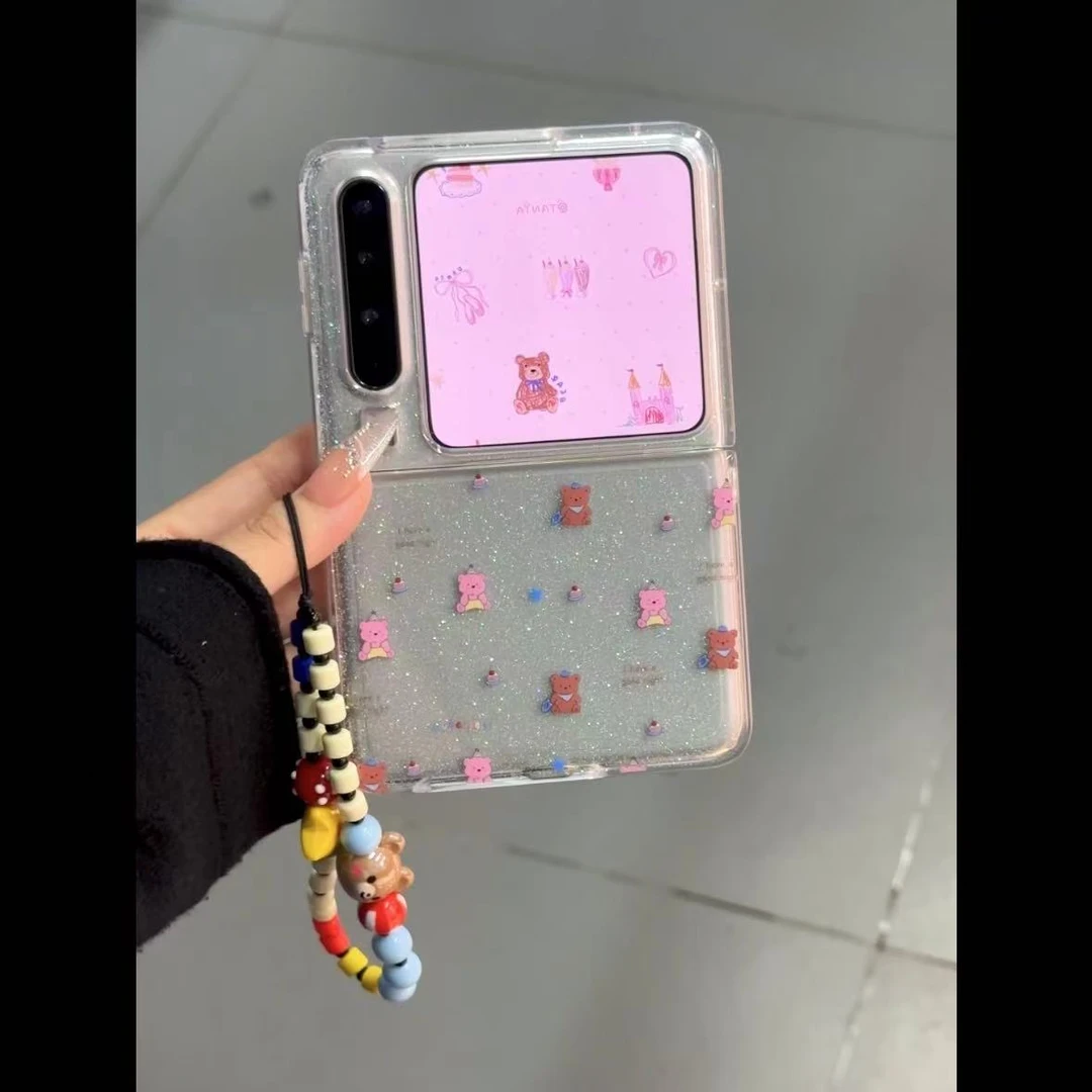 卡通闪粉小熊蛋糕华为puraX折叠屏P50pocket2手机壳小米mixflip