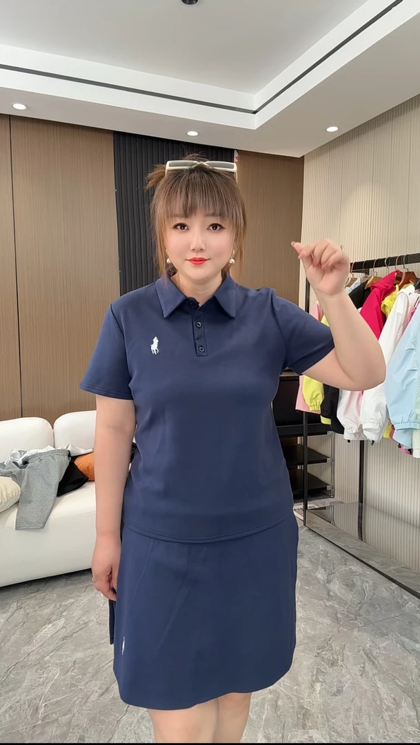 大码polo领套装 夏季polo领短袖T恤和高腰女裙