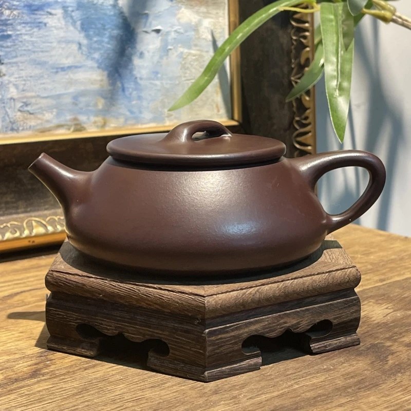 石红平盖扁石瓢紫砂壶