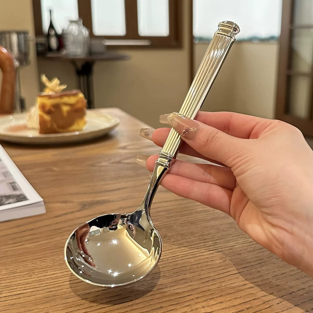 大口大口喝汤的勺子！出德 罗马柱实心手柄18/10不锈钢勺嗦粉勺子