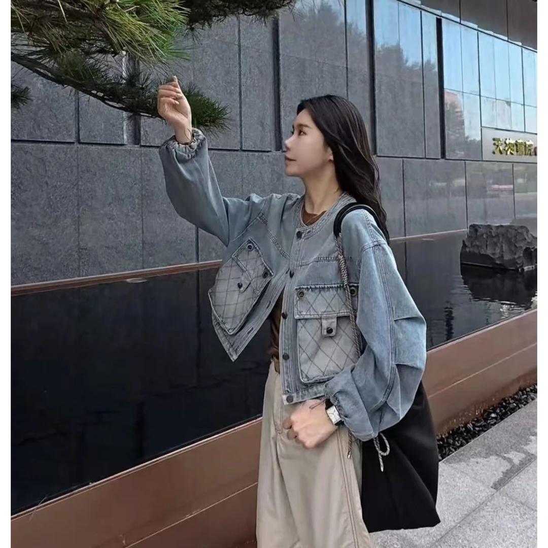 长袖牛仔外套女2025秋冬季新款韩版宽松灯笼袖衬衣洋气短款上衣潮