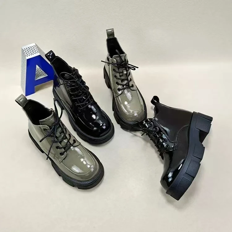 96082  新款时尚气质舒适厚底系带时装靴（加绒款）