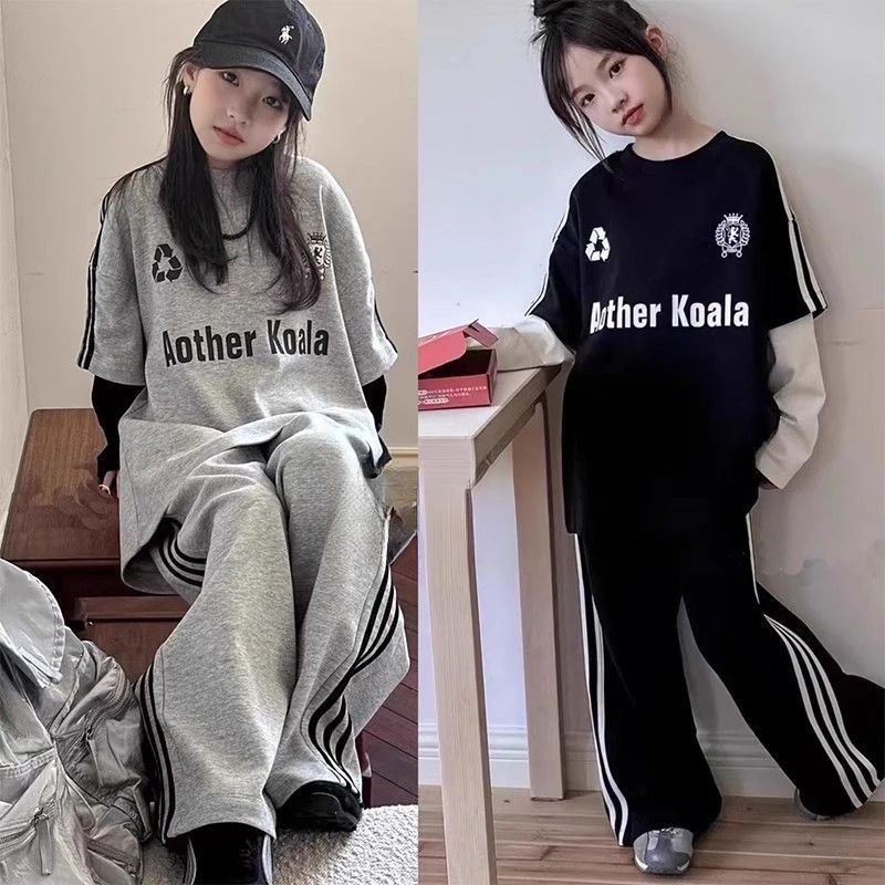 女童假两件卫衣套装2025新款休闲运动服两件套女大童春装潮酷穿搭