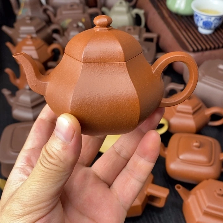 用***7茶壶紫砂小红泥六方梨形130cc