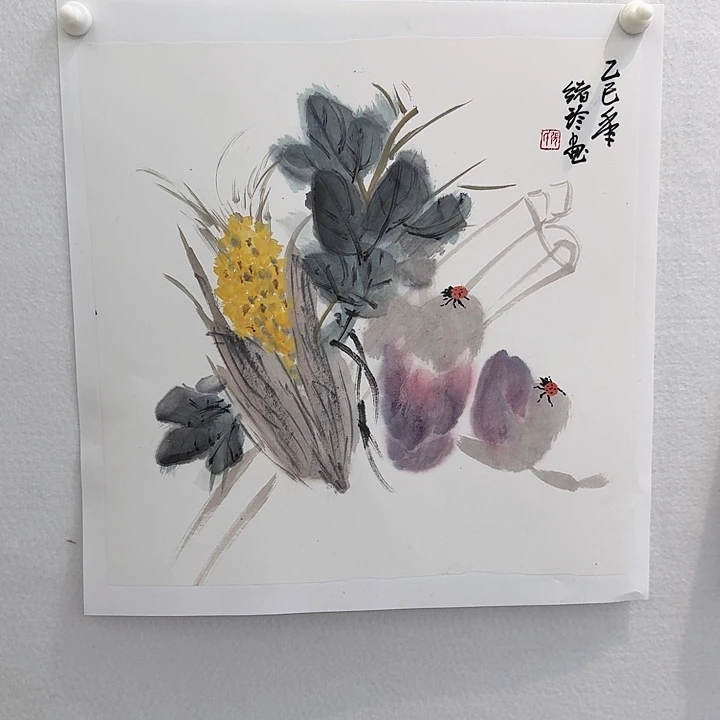 国画玉米鞋子小瓢虫的作品